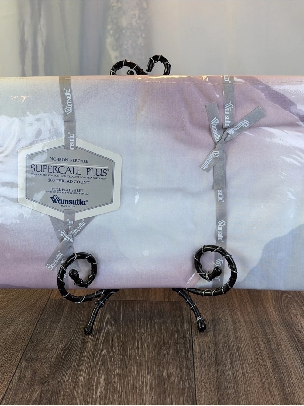 New Old Stock Supercale Plus Wamsutta Full Flat Sheet Pink, Blue & Gray Floral - Picture 2 of 5